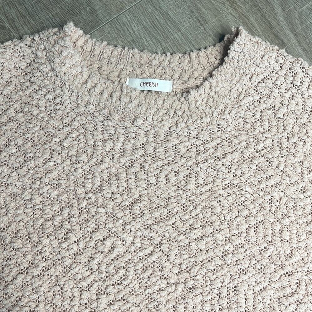 CHERISH Blush Pink Knit Teddy Short Sleeve Pullover Sweater - Picture 3 of 8
